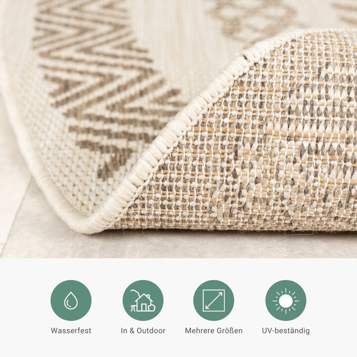 In- & Outdoor Jute Teppich Rund - Nomad Aztec Creme - 4