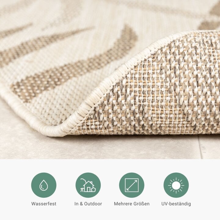In- & Outdoor Jute Teppich Rund - Nomad Leaves Creme - 3