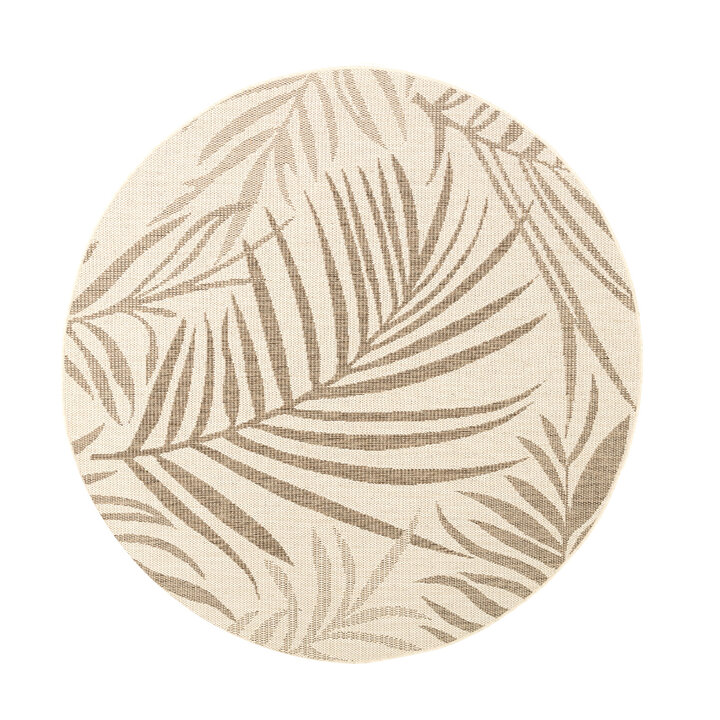 In- & Outdoor Jute Teppich Rund - Nomad Leaves Creme - 1