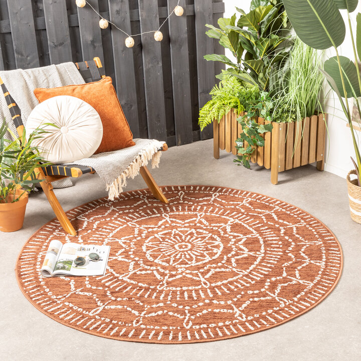 In- & Outdoor Teppich Rund - Porto Aztec Terracotta - Volero