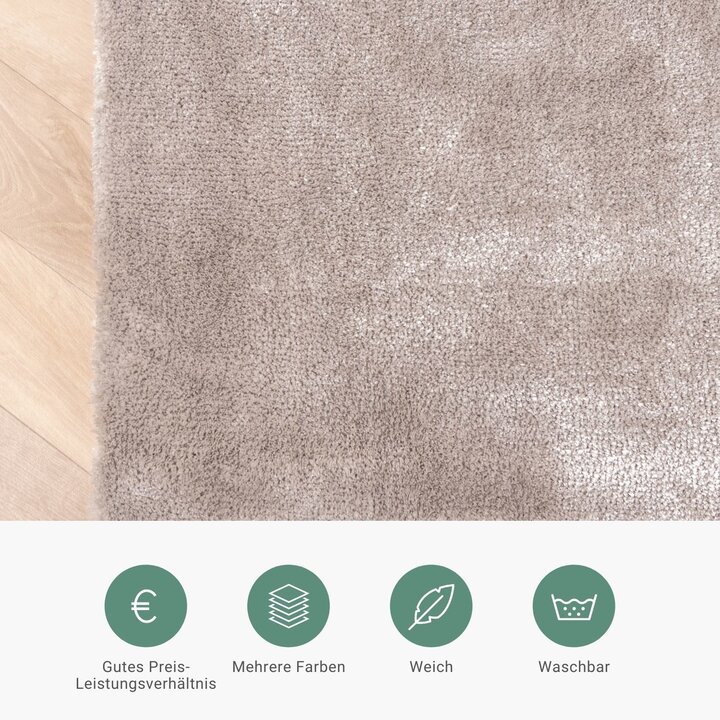 Waschbarer Viskose Teppich Rund - Vive Grau - 4