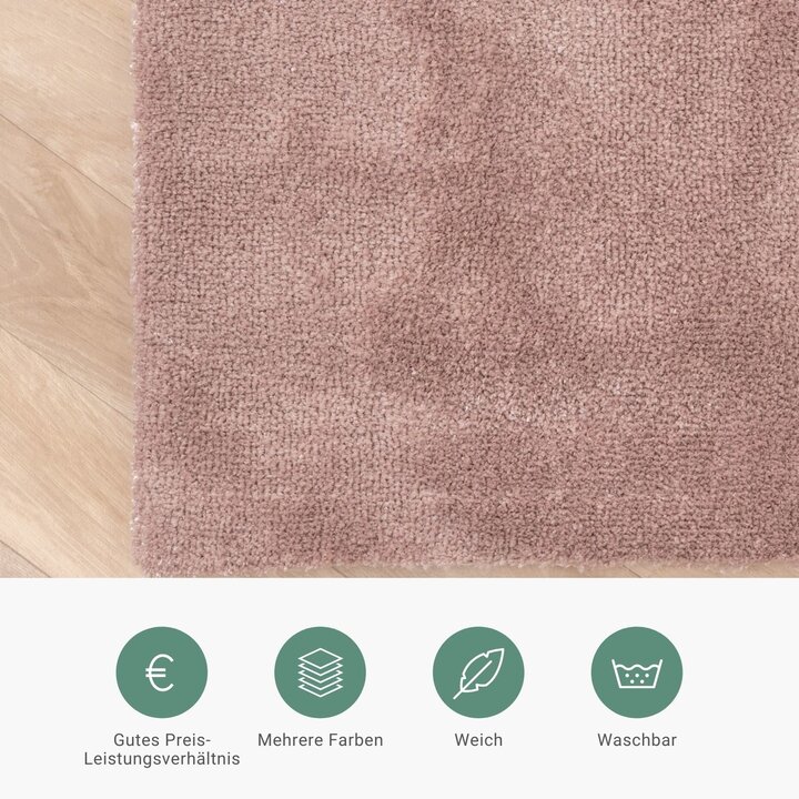 Waschbarer Viskose Teppich Rund - Vive Altrosa - 4