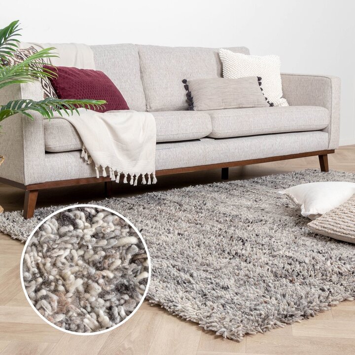Hochflor Wollteppich - Royal Hellgrau Meliert - 9