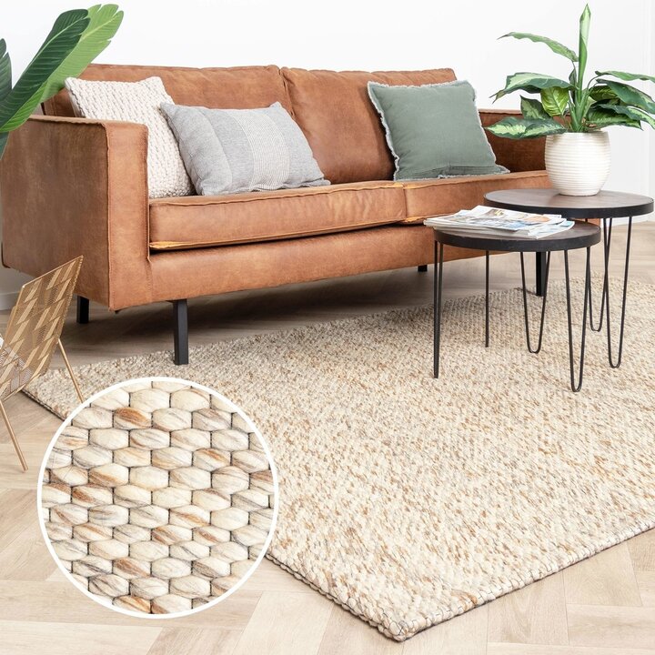 Wollteppich - Melange Creme Braun - 8