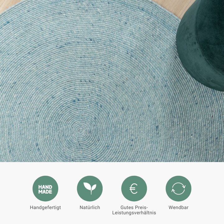 Wollteppich Rund - Wise Blau 364 - 3