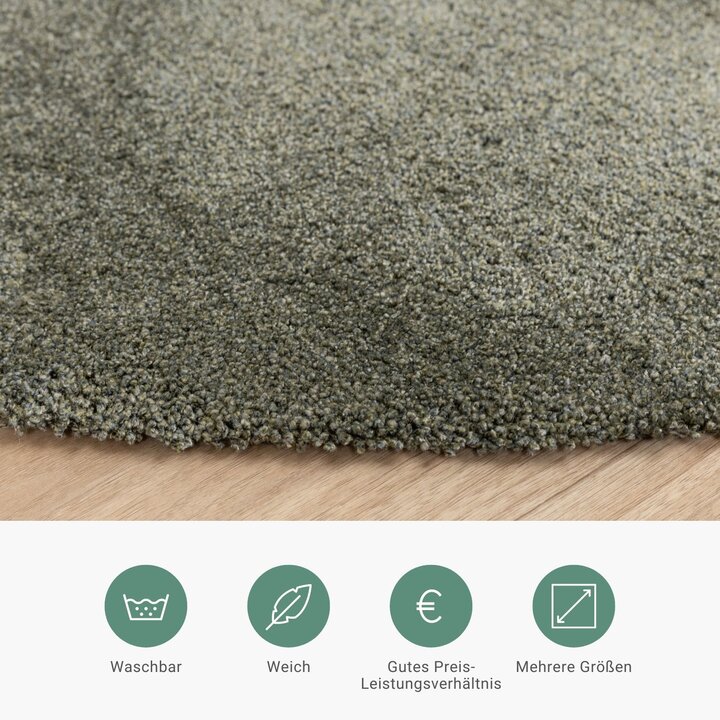 Waschbarer Teppich Rund - Clean Grün - 4