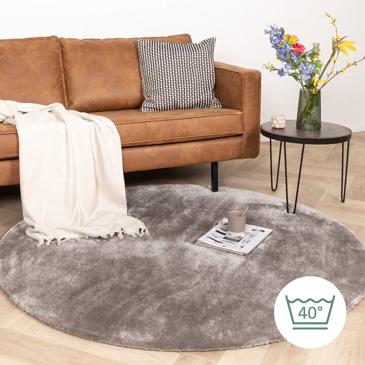 Waschbarer Viskose Teppich Rund - Vive Taupe - 7