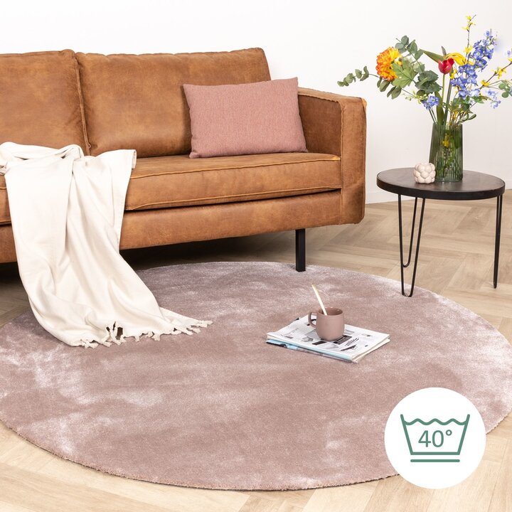 Waschbarer Viskose Teppich Rund - Vive Altrosa - 7