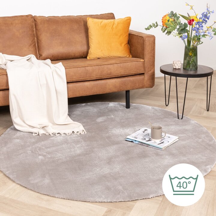 Waschbarer Viskose Teppich Rund - Vive Grau - 7