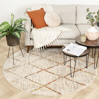 Hochflor Teppich Rund - Blend Lines Creme/Bunt 