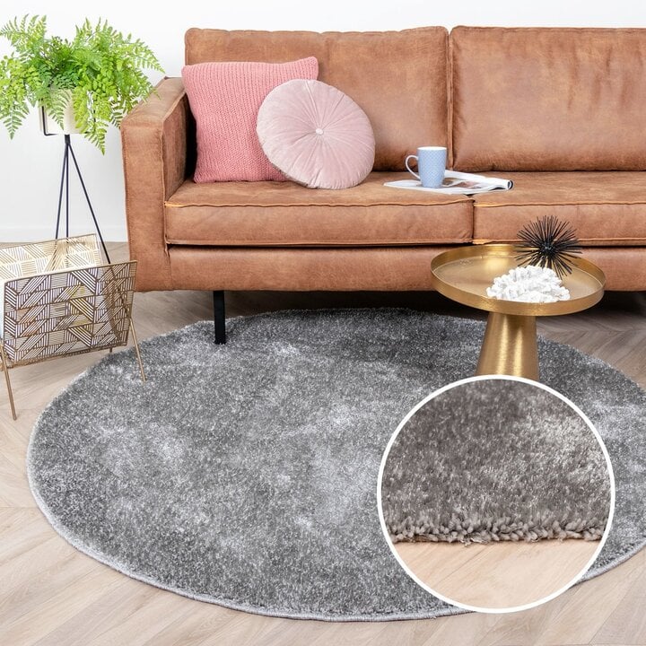 Hochflor Teppich Rund - Glazy Hellgrau - 5