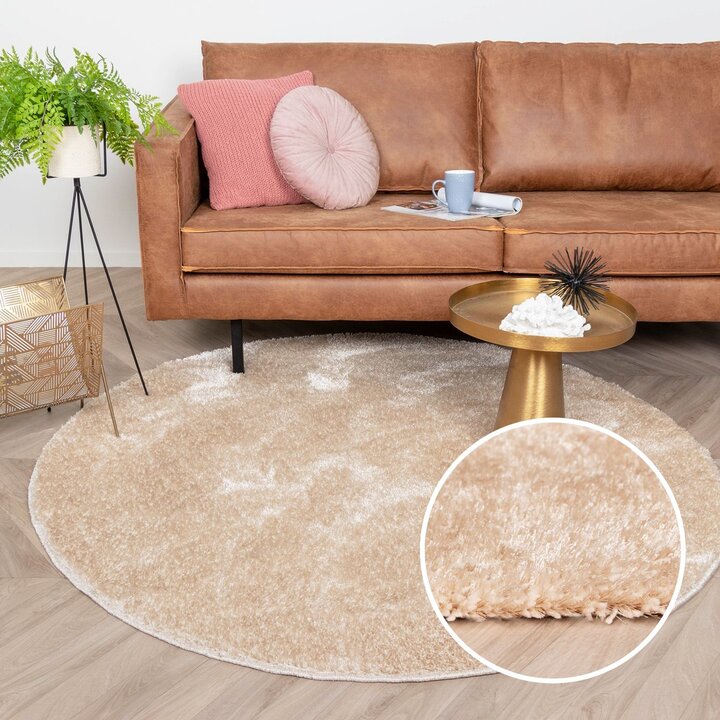 Hochflor Teppich Rund - Glazy Beige Creme - 7