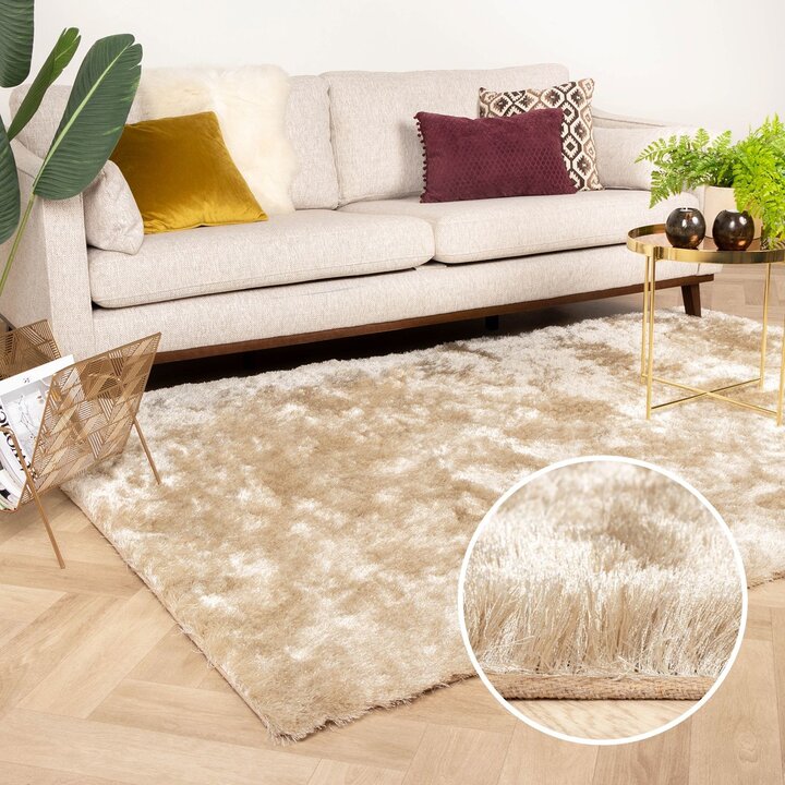 Hochflor Teppich - Glorious Champagner Creme - 8