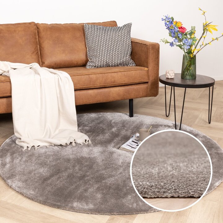 Waschbarer Viskose Teppich Rund - Vive Taupe - 8