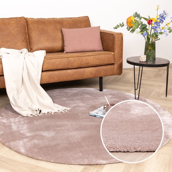 Waschbarer Viskose Teppich Rund - Vive Altrosa - 8