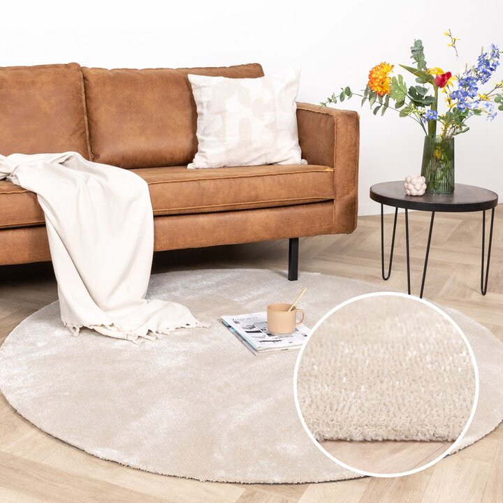 Waschbarer Viskose Teppich Rund - Vive Creme - 8