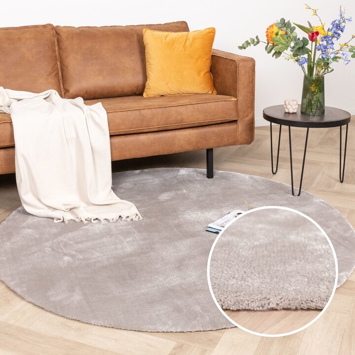 Waschbarer Viskose Teppich Rund - Vive Grau - 8