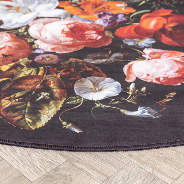Teppich Floral Rund - Florine Schwarz Orange - 2