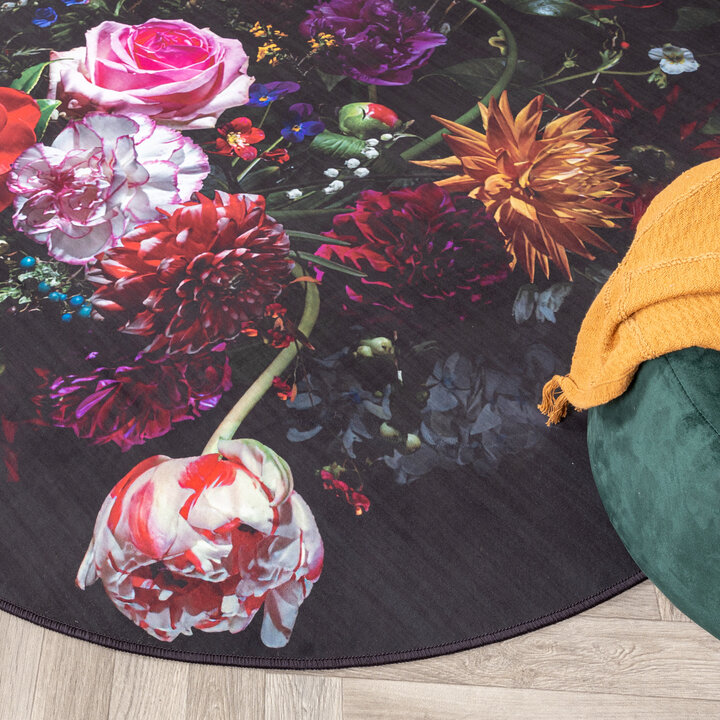 Teppich Floral Rund - Florine Schwarz Rosa - 2