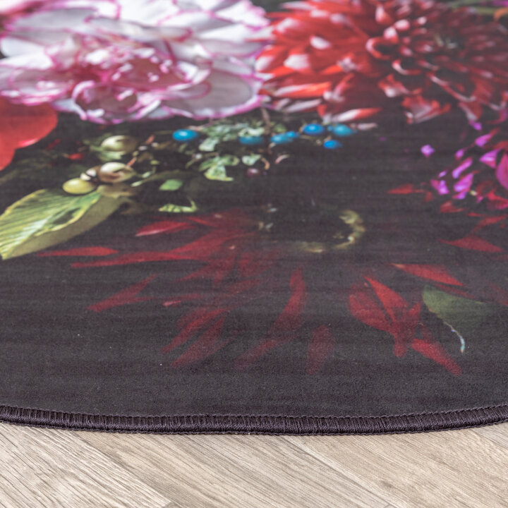 Teppich Floral Rund - Florine Schwarz Rosa - 3
