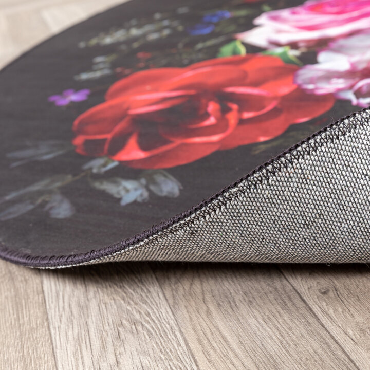 Teppich Floral Rund - Florine Schwarz Rosa - 5