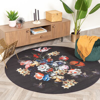 Teppich Floral Rund - Florine Schwarz Blau