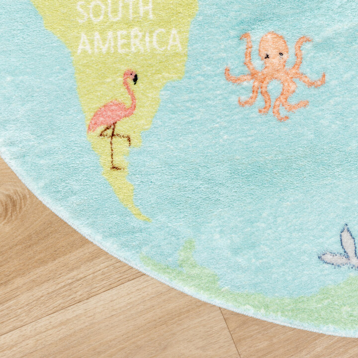 Kinderteppich Rund - Globe Hellblau - 3