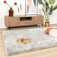 Hochflor Teppich - Flowy Hellgrau 