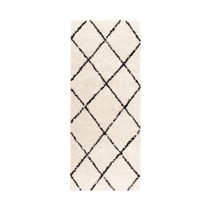Hochflor Läufer - Grand Lines Creme Schwarz