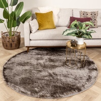  Hochflor Teppich Rund - Glorious Silber Grau
