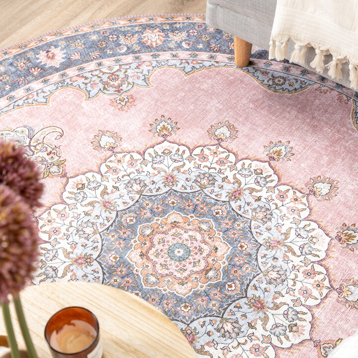 Teppich Vintage Rund - Lily Medaillon Rosa - 4