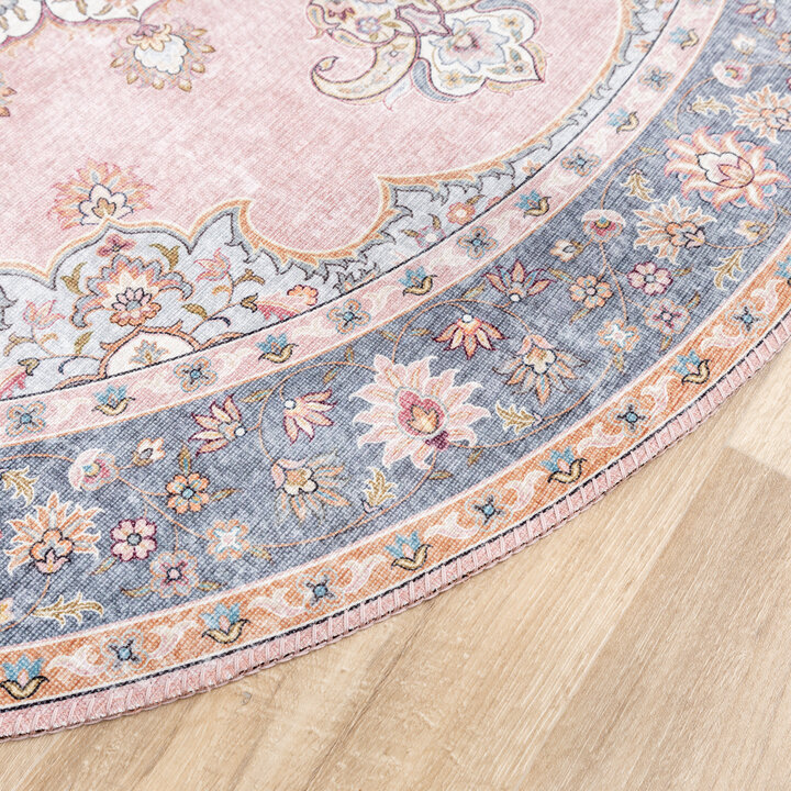 Teppich Vintage Rund - Lily Medaillon Rosa - 5