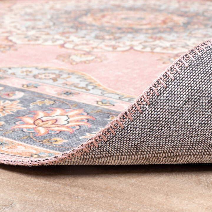 Teppich Vintage Rund - Lily Medaillon Rosa - 6
