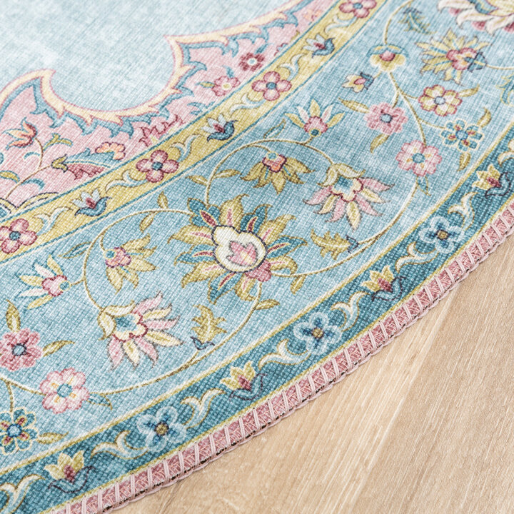 Teppich Vintage Rund - Lily Medaillon Hellblau Türkis - 5