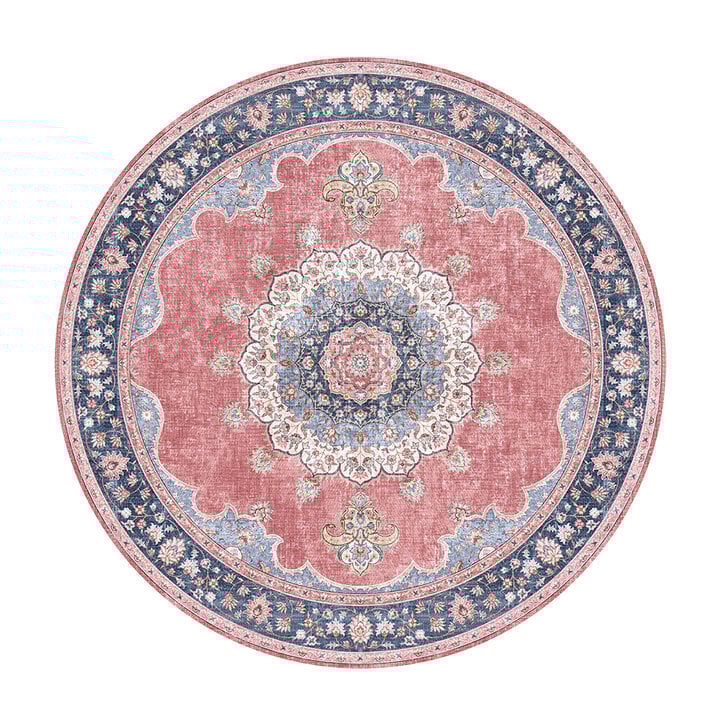 Teppich Vintage Rund - Lily Medaillon Rot Rosa - 1