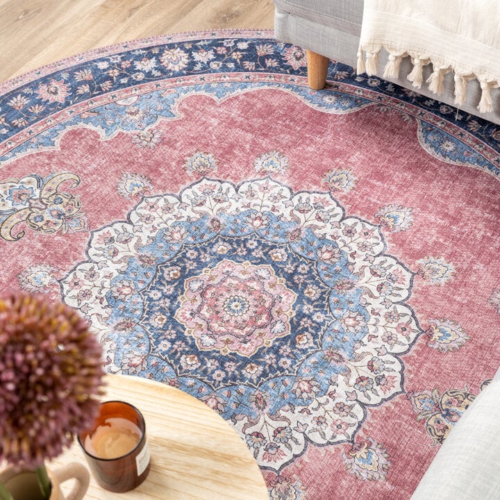 Teppich Vintage Rund - Lily Medaillon Rot Rosa - 4