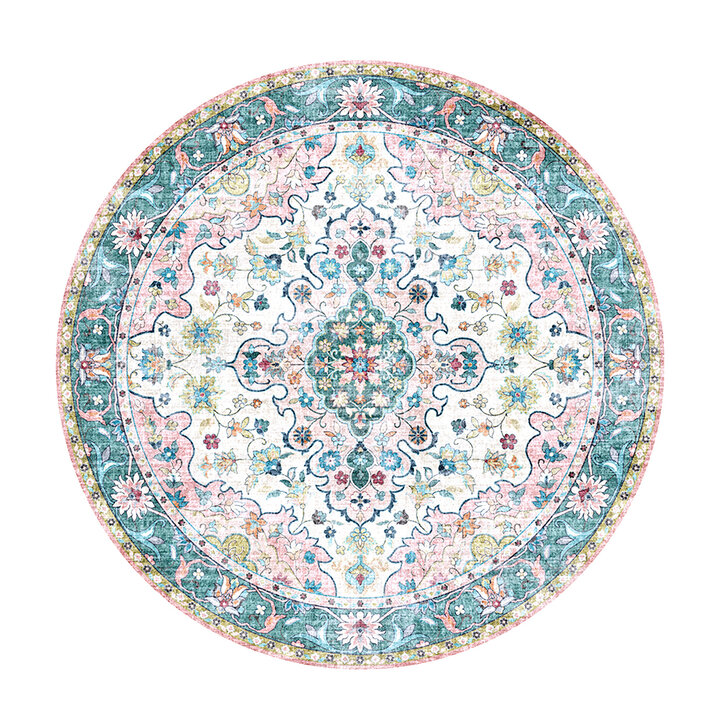Teppich Vintage Rund - Lily Oriental Blau Rosa - 1