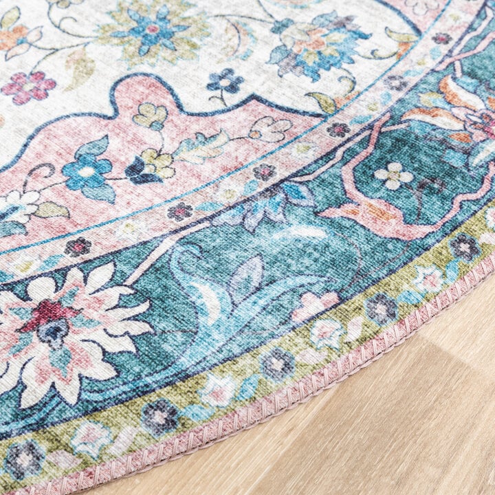 Teppich Vintage Rund - Lily Oriental Blau Rosa - 5