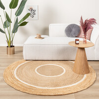 Jute Teppich Rund - Mirai Circle Weiss Natur