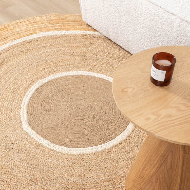 Jute Teppich Rund - Mirai Circle Weiss Natur - 2