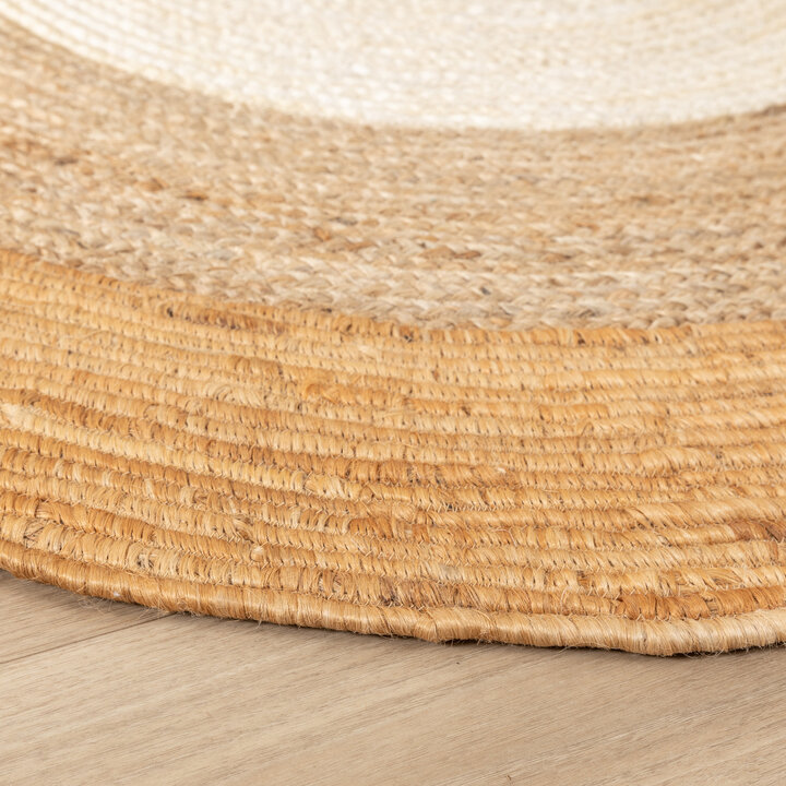 Jute Teppich Rund - Mirai Border Weiss Natur - 4