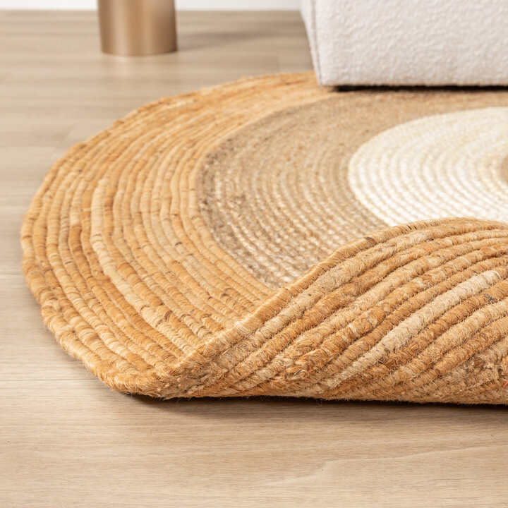 Jute Teppich Rund - Mirai Border Weiss Natur - 5