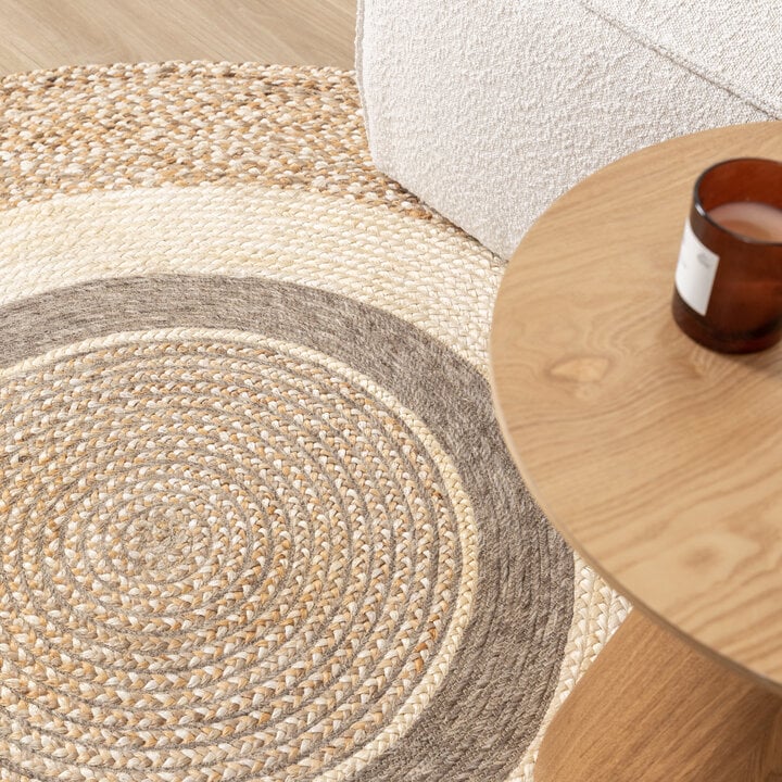 Jute Teppich Rund - Mirai Border Weiss Melange - 2