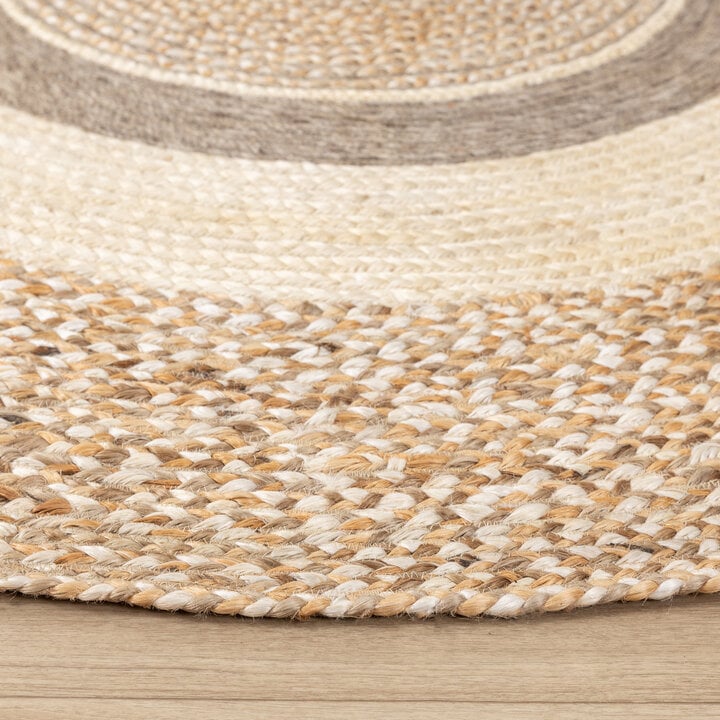 Jute Teppich Rund - Mirai Border Weiss Melange - 4