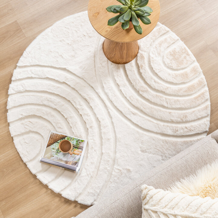 Hochflor Teppich Rund - Carvy Arches Creme - Volero