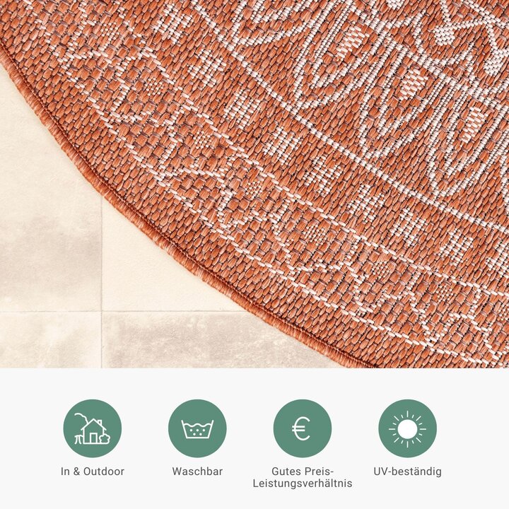 In- & Outdoor Teppich Rund - Summer Azteca Terracotta - 3