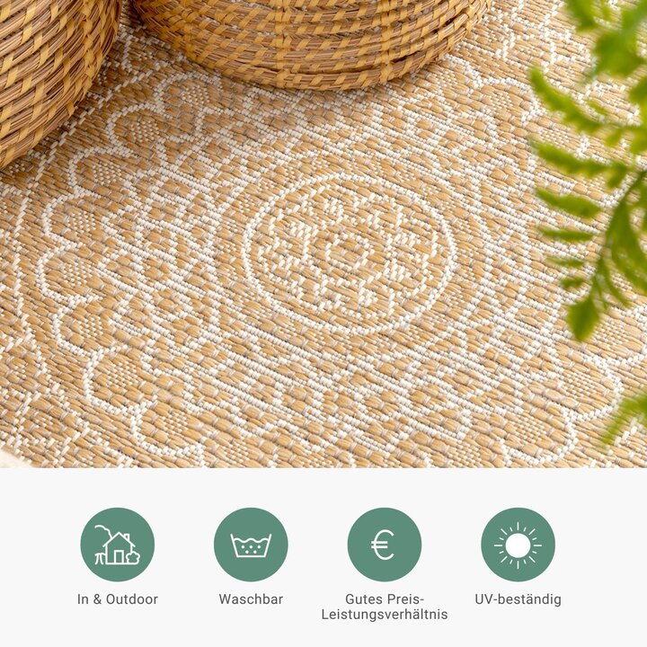 In- & Outdoor Teppich Rund - Summer Azteca Gelb - 3