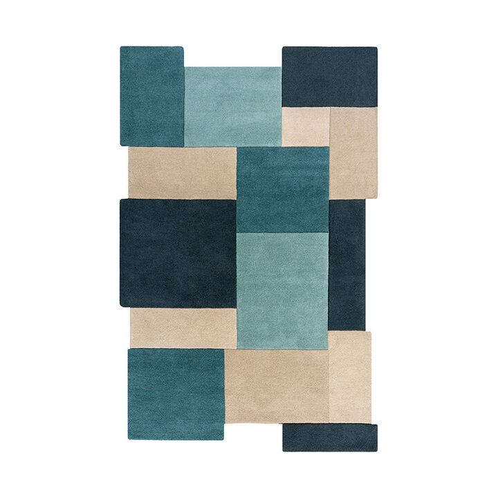 Abstrakt Teppich - Stracto Collage Petrol Blau - 1