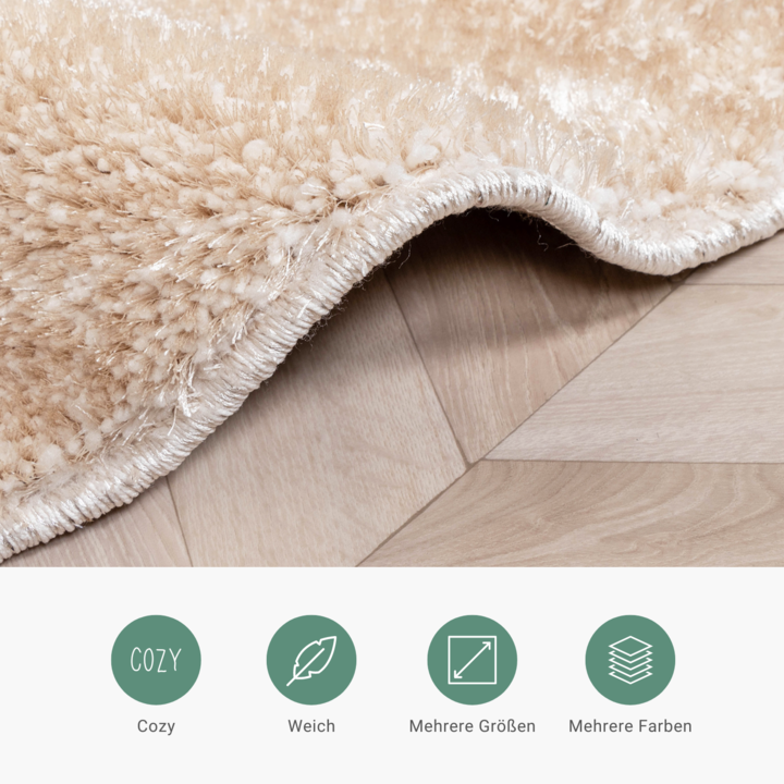 Hochflor Teppich Rund - Glazy Beige Creme - 3