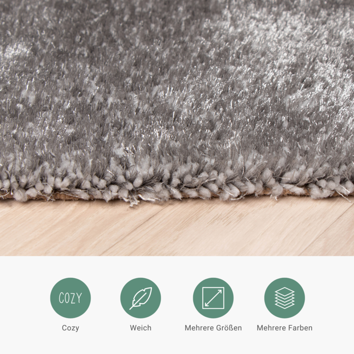 Hochflor Teppich - Glazy Hellgrau - 3